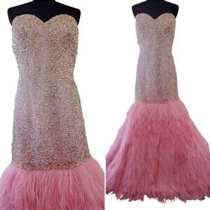 Couture Luxurious Ostrich Feathers Designer Embroidery Evening Prom Gown Dress